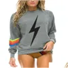 Sweats à capuche pour hommes Sweat-shirt Printemps Mince Femmes / Fille O-Cou Rainbow Stripe Lightning Imprimer T-shirt à manches longues Mode Hoodi Dhkj0