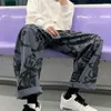 Männer Hosen Männlich Jogginghose Hosen Mid-rise Elastische Bund Kordelzug Taschen Männer Cartoon Druck Gerade Breite Bein Streetwear