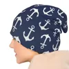 Baretten Marineblauw Nautische Beanie Hoeden Ankerpatroon Motorkap Vrouwelijke Mannelijke Y2K Cool Outdoor Gebreide Muts Herfst Grafisch Warm