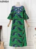 Plus Size VONDA Maxi-jurk Dames Vintage Boheemse bloemenprint Jurken Ruches 34 mouwen Lange zonnejurk Casual geplooid gewaad 240220