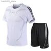 Herrspårar Mens Tracksuits 2023 Summer Fitness Wear Sports Suit Män och kvinnor med samma stil snabbtorkande casual sportkläder som kör två-stycken Set Q240228