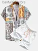 Męskie dresy męskie męskie hawajskie flamingowe paski zestaw drukarski Casual Street Clothing Button do krótkiego rękawu koszula i spodenki plażowe Zestaw męski 2023 Summer Dwuczęściowy Q240228
