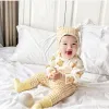 Sets 1118C Baby Clothing Set Home Suit Spring 2022 Bear Plaid Baby Boy Three Piece Set Coat + Pants + Hat Baby Girl's Bottoming Suit