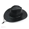 Bérets Chapeau de cowboy de mode avec corde coupe-vent Cowgirl All-match pour unisexe