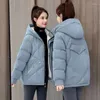 Kvinnors dike rockar vinterjacka kvinnor parkor 2024 koreansk mode down bomull långärmad huva parka avslappnad blixtlås lös snö slitage kappa
