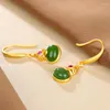 Orecchini pendenti Giada naturale di Hetian Verde Calabash Collana con pendente in stile etnico Anello da donna retrò aperto con personalità Accesso femminile