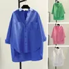 Women's Blouses Women Shirt Tops Stylish Lapel Blouse Trendy Solid Color With High-low Hem Loose Fit Single Breasted For Spring