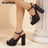 Klänningskor Aneikeh 2024 Fashion Crystal Decoration Open Toe High Heel Women Platform Party Sandaler Ankel Buckle Strap Black Size 36-40