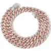 12mm Iced Pink Cuban Choker Halsband Silver Rose Gold Cuban Link med White Pink Diamonds Cubic Zirconia Jewelry 7Inch-24Inch260e