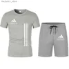 Survêtements pour hommes 2024 Summer Sports Wear Mens Mode Deux pièces Sports Fitness Course Loisirs Séchage rapide Ensemble à manches courtes Q240228