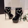 Botas 16cm Stiletto Heels Preto Open Toe Plataforma Sapato Outono Colorido Strass Tornozelo Alto Botines Plataforma Mujer