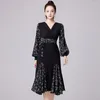 Scene Wear Spring Autumn Latin Dance Dresses Women Long Sleeve Ballroom Practice kläder Modern tävlingsprestanda