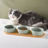 Feeding Ceramics Dog Bowl with Wood Mat Wide Mouth Feeding Bowls Food and Water Pet Feeder for Cat Puppy Protecting Cervical Spine