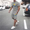 メンズトラックスーツメンズサマーメンズセットトラックスーツTシャツ服ファッションフランスリカードソイルドカラースーツ男性マンヴィンテージスポーツウェアショート衣装230303 Q240228