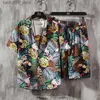 Herrespår Mens Tracksuits Summer Floral Loose Short Sleeve Holiday Suits Male 2 Pieces Set Hawaiian Shirts Beach Shorts Mens Casual Streetwear Q240228