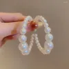Boucles d'oreilles créoles en Imitation de perles pour femmes, grand anneau d'oreille élégant de corée du sud, mode rétro style hongkongais haut de gamme 2024