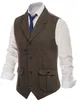 Herringbone Mens Vests Casual Suit Vest hapel med två fickor Midja för bröllop groomsmen män 240228