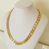 Klassisk mäns 18K Real Yellow Solid Gold Chain Halsband 23 6 tum 10mm Sqckftu Queen66235G