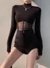 Женские футболки, женские черные сексуальные сетчатые прозрачные тонкие топы, женские узкие футболки с длинными рукавами Spice Girl, корейская мода, облегающее Y2K