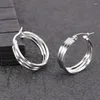 Boucles d'oreilles créoles pour femmes, bijoux en acier titane lisse à 3 cercles, ne se décolore pas, couleur or/blanc, vente en gros