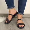 Сандалии Женская обувь Летняя мода в стиле бохо со стразами на танкетке Повседневная с открытым носком