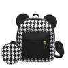 Sacs d'école Oreilles de souris Sac à dos pour femme 2024 Été Mini sacs à dos en paille pour filles Kawaii Sac à bandoulière Sac à dos coréen Sac à dos ours 3D