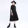 Casual Dresses Est French Style Shirt Dress 2024 Fashion Summer Short Sleeve Mid-Length Pleated Pendulum White Black Women No Belt