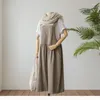 Casual Dresses XL-5XL Cotton Linen Women Dress Vintage Square Collar Sleeveless Blackless Summer Long Maxi Pockets 121016WLA