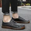 Mocassins en cuir pour hommes, chaussures décontractées, cousues à la main, souples et respirantes, plates, pour conduire, grande taille