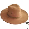 Berets Western Men Rider Hat Deerskin Fleece Cool Sun Cowboy Areia Pele À Prova de Vento Acessórios Grande Corda Cor Sólida Decoração