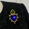 Orecchini pendenti Europa Vintage blu verde pietra preziosa cuore spilla collana donna tendenza gioielli di alta qualità