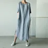 Robes décontractées Femmes O Cou À Manches Courtes Robe D'été Solide Coton Robe Fendue Longue Robe Femme Robe Parti Femme