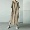 Robes décontractées Femmes O Cou À Manches Courtes Robe D'été Solide Coton Robe Fendue Longue Robe Femme Robe Parti Femme