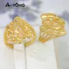 AYONG Gold Color Cocktail Sisters Rings 21k Gold Plated Hollow Out Special Styles Dubai Women Bridal Wedding Vintage Jewelry 240220