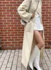 Sukienki swobodne 2024 jesień zimowy beżowy turtleck Sweter z długim rękawem Koreańszy moda czarna dzianina wysoka rozdzielenie