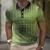 Polos masculinos de manga curta 3D all-over xadrez impressão polo camisa geométrica verão de manga curta roupas rua lazer tops