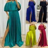 Casual Dresses Women's Solid Color Strapless Accordion Pleated One Full Sleeve Formal for Women Cocktail Evening