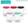 US SHIP 17oz sublimation glass mug clear frosted glasses tumbler with colored lid glass coffee mug jelly mason jar libby can cooler cola beer food cans 25pcs/case