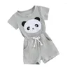 Zestawy odzieży Baby Boy Summer Ubranie z krótkim rękawem Załoga szyi panda T-shirt sznurka żebrowane szorty 2-częściowe stroje