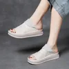 Slippers Top Layer Cowhide Fish Beak Sandals Thick Sole Casual Round Toe Genuine Leather Beach Soft Flip Flop Women's Shoes