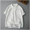Women's Blouses Literary Linen Yuanbao Collar Short Sleeved Shirt Summer Fashion Simple And Versatile Solid Color Top
