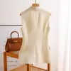 Women's Suits Waistcoat 2024 Korean Spring And Autumn Beige Suit Vest Casual Sleeveless Slim Fit Fashion One Button Blazer Jacket K068