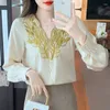 Women's Blouses Early Autumn Long Sleeve Chiffon Shirt for Women 2024 High-grade Temperament V-neck Hine Embroidery and Top Blusa