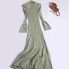 Повседневные платья, однобортное вязаное платье во французском стиле, женское весенне-осеннее однобортное длинное платье с расклешенными рукавами, элегантное простое