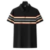 Polos pour hommes Polo rayé T-shirt 2024 Modal Perle Coton Été Business Casual Revers Manches Courtes Couleurs Contrastantes Tees Tops