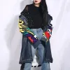 Instrument Patchwork Denim Trench manteaux femmes Long pardessus femme printemps automne Streetwear Chic dessin animé Graffiti imprimer coupe-vent Jaquetas