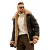 Mens Large Size Dull Polish Velvet Plain Composite Leather Jacket Thick Warm Zipper Plush Woolen Faux Fur Collar Coat Male S-5XL240228