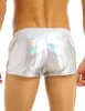 Mens Holographic Shiny Metallic Boxer Briefs Casual Loose Lounge Shorts Underwear Fashion Swim Trunks Bikini Swimwear 240228