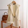 Women's Suits Waistcoat 2024 Korean Spring And Autumn Beige Suit Vest Casual Sleeveless Slim Fit Fashion One Button Blazer Jacket K068