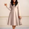 D461 Fashionable Solid Color Women's Long Sleeved Polo Neck Elegant Slimming Large Hem Dress